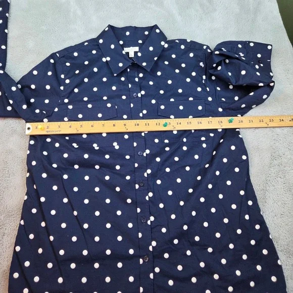 Talbots Polka Dot Cotton Button Down Shirt Womens MP Navy Blue White - Picture 4 of 6